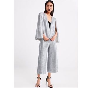Zara silver sequin cape & culottes co ord set